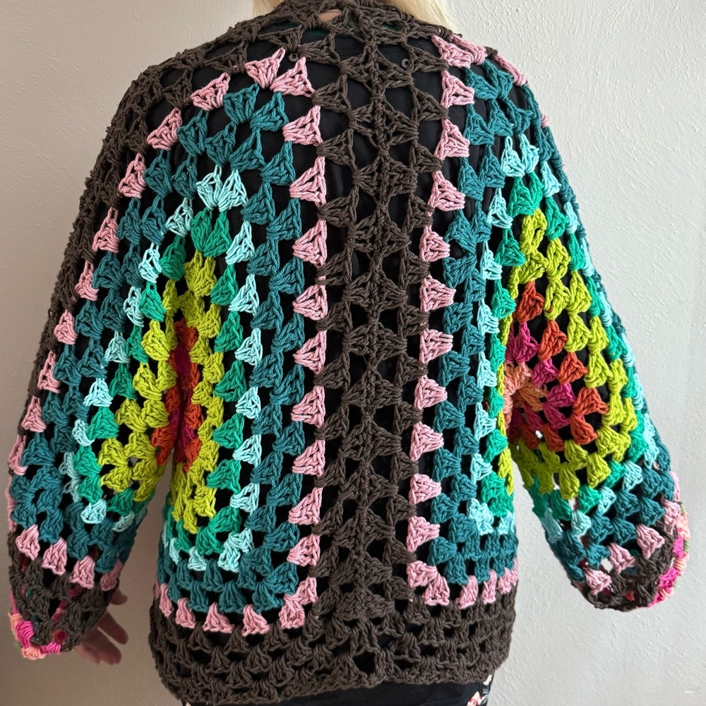 New XL crochet handmade women's hexagon open cardigan - Picture 2 of 9